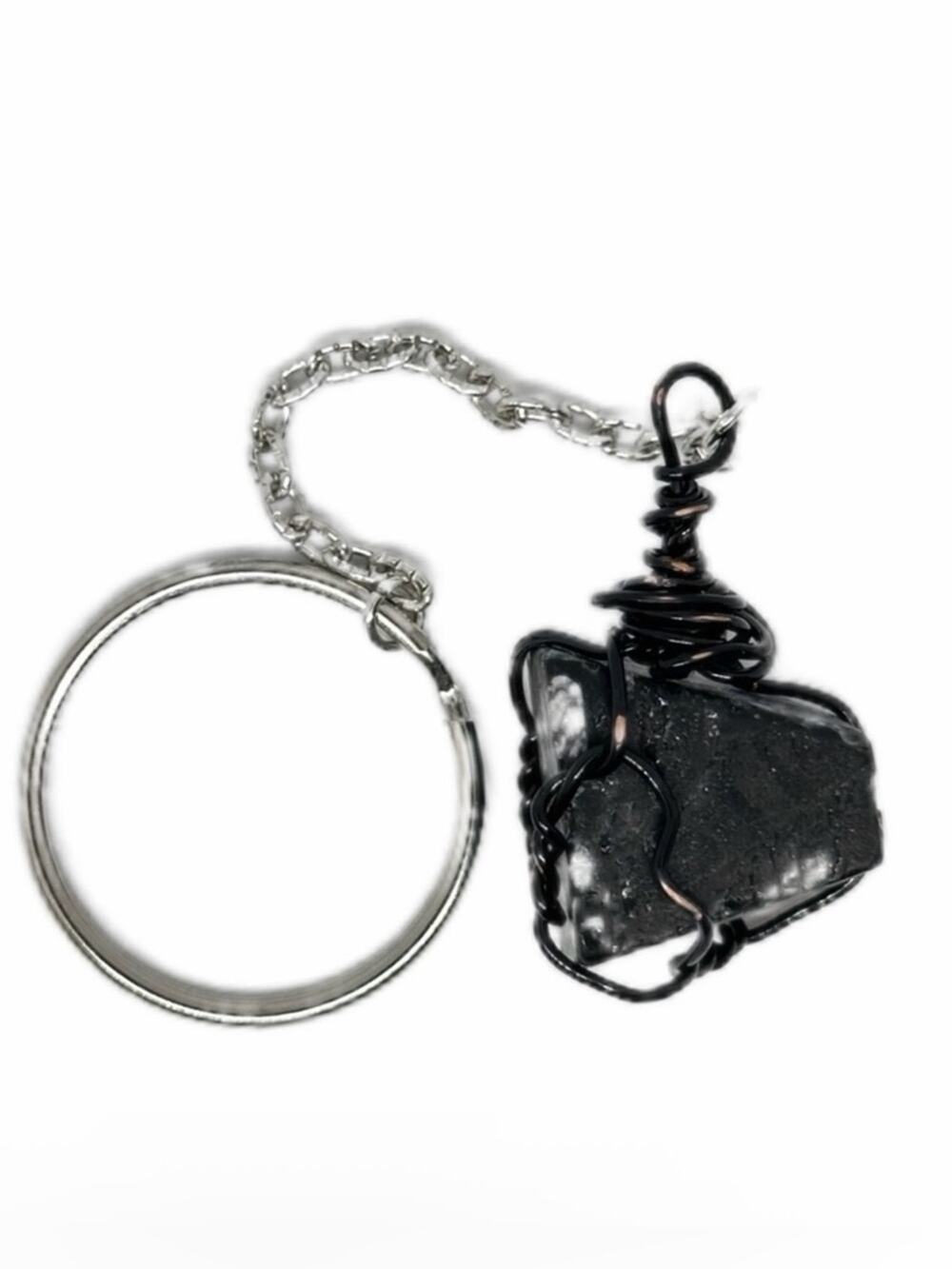Snowflake Obsidian keychain handmade distressed black wire